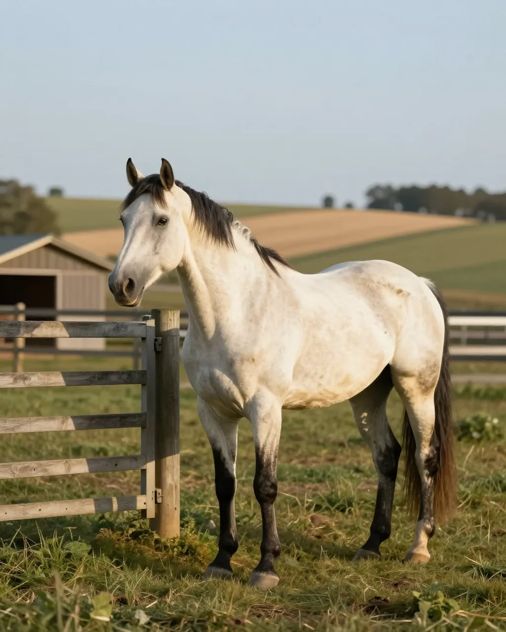 Pferd auf der Koppel am Weidezaun